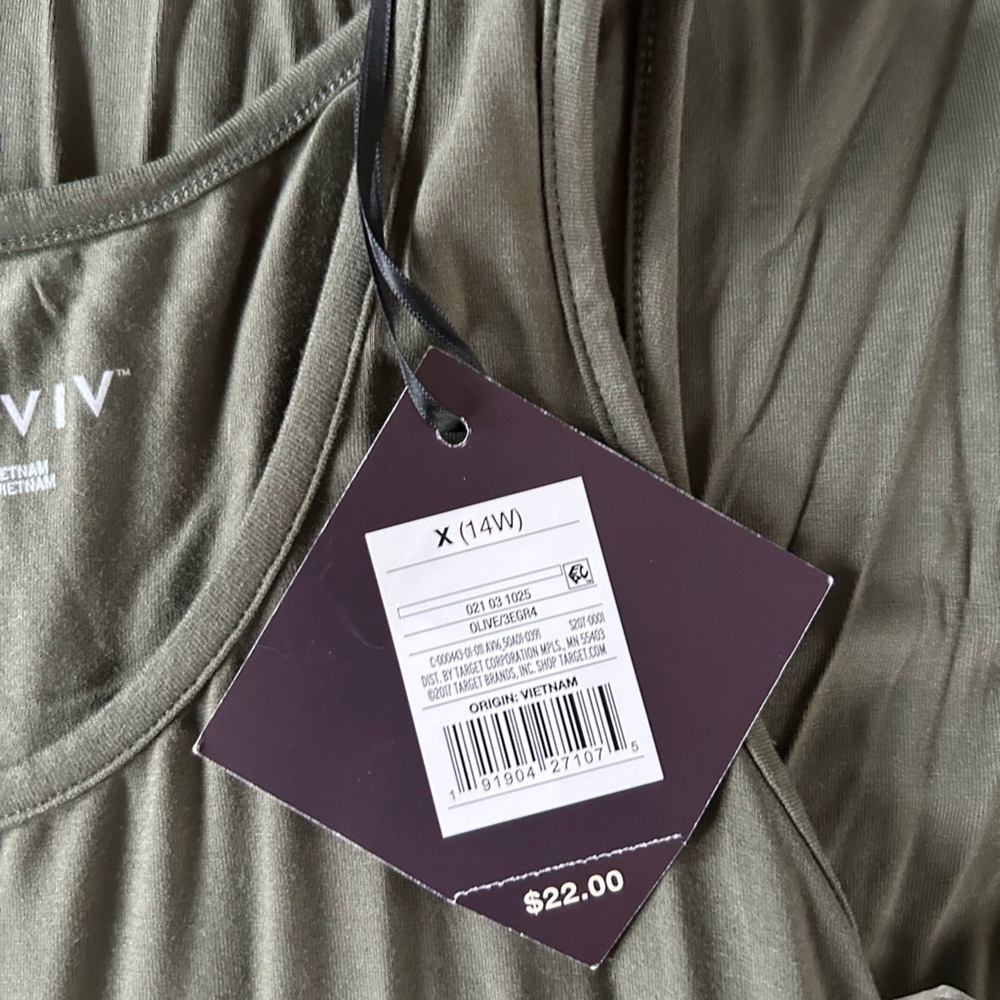 Ava & Viv Olive Green Sleeveless Dress with Gathered Waist - Picture 3 of 4